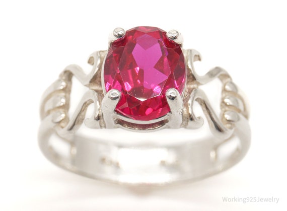 Vintage Ruby Sterling Silver Ring - Size 9.75 - image 4