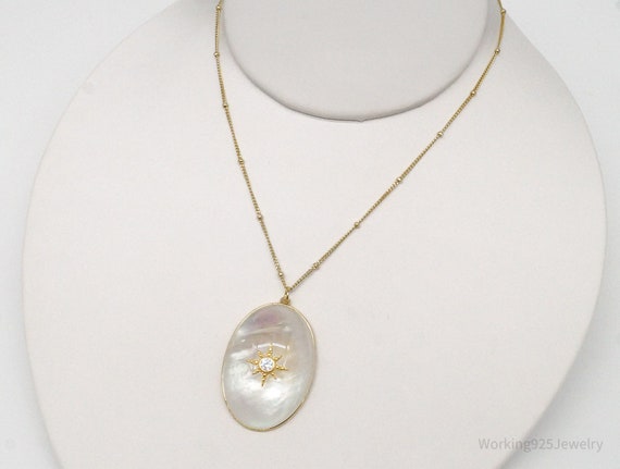 Cubic Zirconia Mother Of Pearl Gold Vermeil Sterl… - image 1