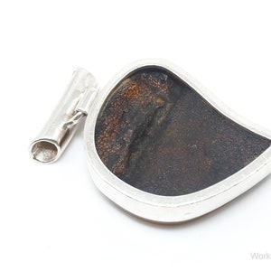 Large Vintage Amber Modernist Sterling Silver Necklace Pendant image 4