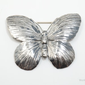 Vintage Designer JewelArt Large Butterfly Sterling Silver Brooch Pin