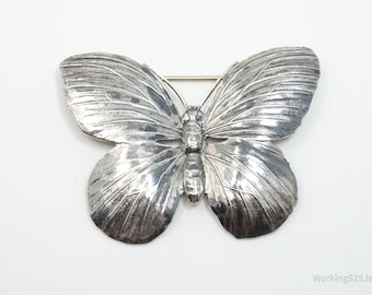Vintage Designer JewelArt Large Butterfly Sterling Silver Brooch Pin