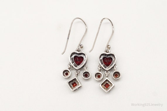 Vintage Garnet Hearts Sterling Silver Earrings - image 7