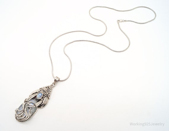 Vintage Moonstone Filigree Sterling Silver Neckla… - image 10