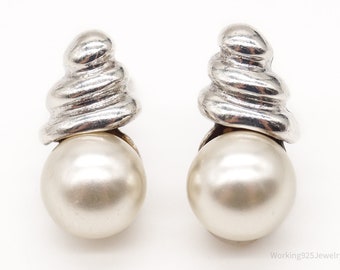 Vintage Designer MWS Pearl Sterling Silver Earrings