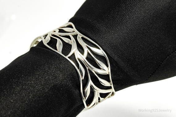 Vintage Leaf Pattern Sterling Silver Cuff Bracele… - image 6