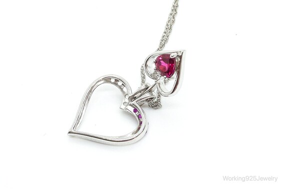 Designer Ruby Cubic Zirconia Heart Sterling Silve… - image 5