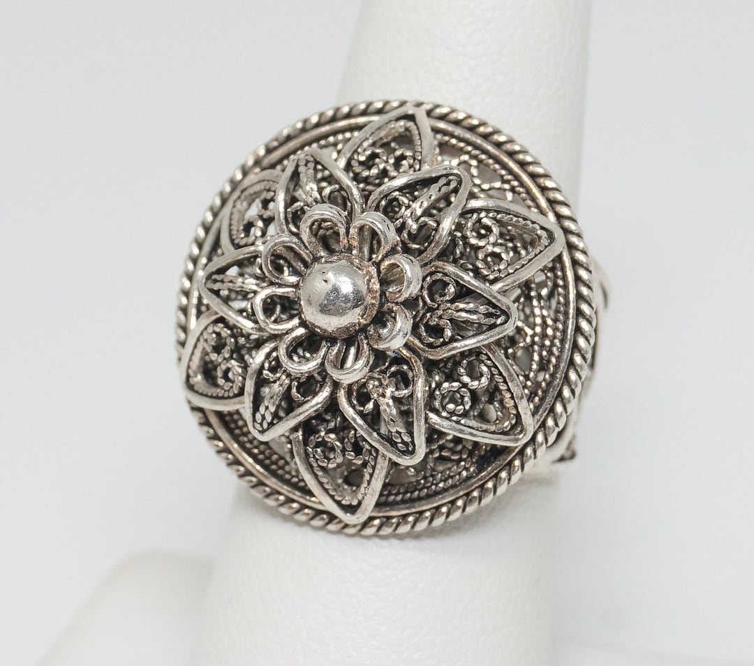 Vintage Designer DGS Flower Filigree Sterling Silver Ring - Etsy