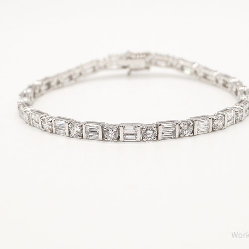 Shops Vintage Platinum Clad Cubic Zirconia Sterling Silver Tennis Bracelet