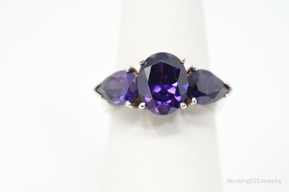 Vintage Art Deco Purple Crystal Sterling Silver S… - image 2