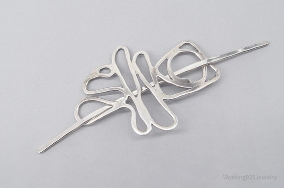 Vintage Modernist Abstract Silver Hair Slide Barr… - image 4