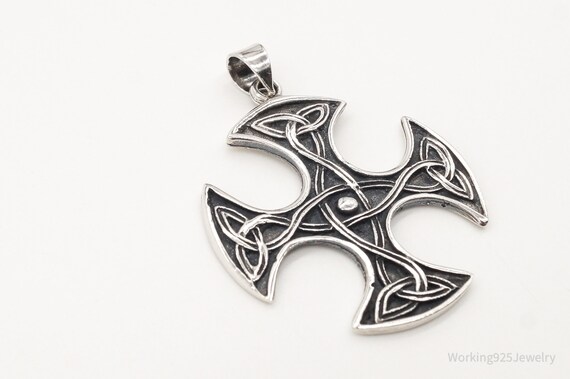 Large Vintage Celtic Cross Sterling Silver Pendant - image 5