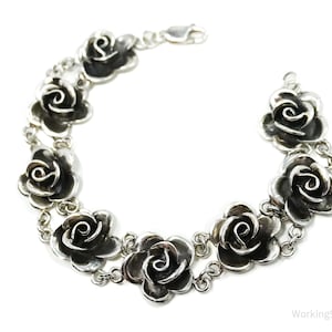 Vintage Roses Sterling Silver Bracelet 7.75&quot;