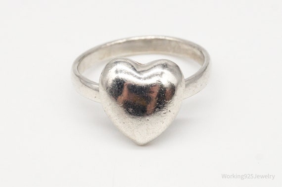 Vintage Sliding Heart Sterling Silver Ring - Size… - image 4