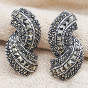 Vintage Judith Jack Marcasite Sterling Silver Clip On Earrings