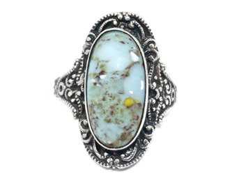 Vintage Art Nouveau Early 1900s Style Turquoise Sterling Silver Statement Ring - Size 5