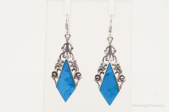 Vintage Blue Turquoise Sterling Silver Earrings - image 4