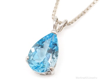 Vintage Blue Topaz Sterling Silver Chain Necklace 20"