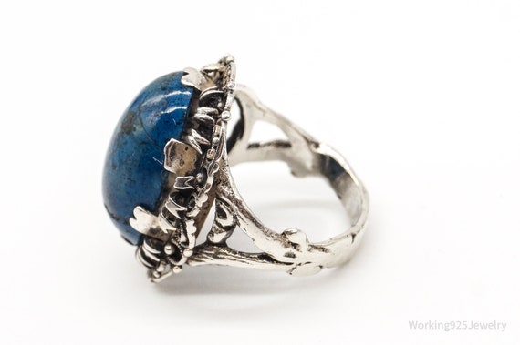 Antique Deep Blue Gemstone Sterling Silver Ring S… - image 4