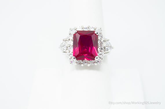 Vintage Designer Lab Ruby CZ Statement Sterling S… - image 1