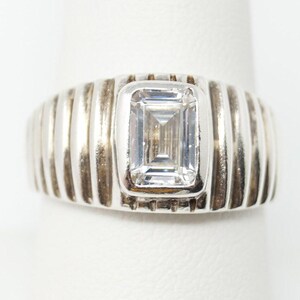 Vintage Art Deco Style Cubic Zirconia Sterling Silver Ring Sz 8.75