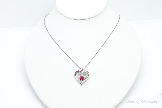 Designer Ruby Cubic Zirconia Heart Sterling Silve… - image 3