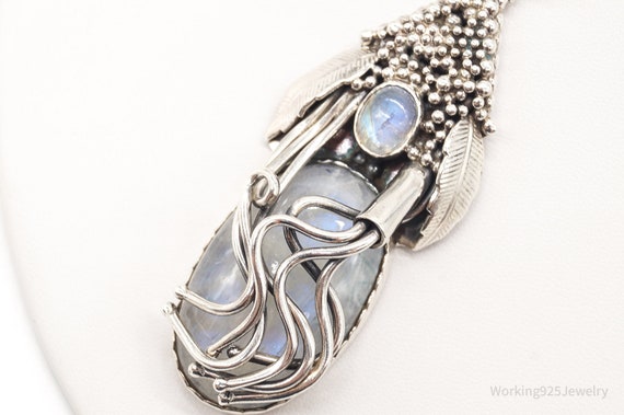 Vintage Moonstone Filigree Sterling Silver Neckla… - image 4