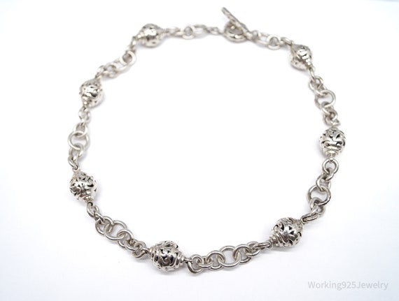 Vintage Scroll Swirl Pattern Silver Toggle Neckla… - image 1