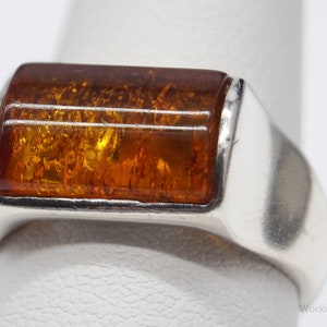 Vintage Amber Sterling Silver Ring - Size 7.5