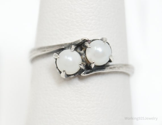 Antique Edwardian Faux Pearl Silver Ring - Sz 5.25 - image 1