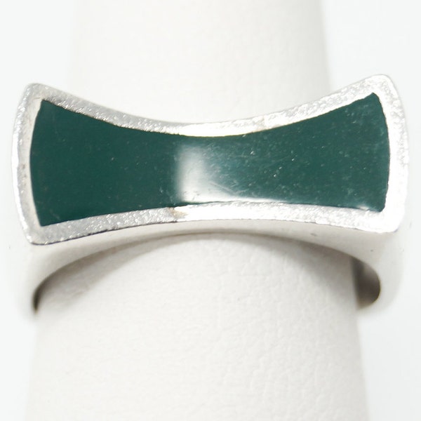 Vintage Norwegischer Sterling Silber Ring mit grüner Emaille - Größe 14,5 cm