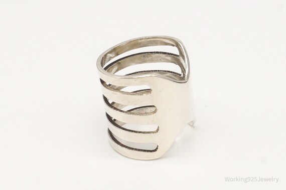 Vintage Long Modernist Sterling Silver Ring - Siz… - image 4
