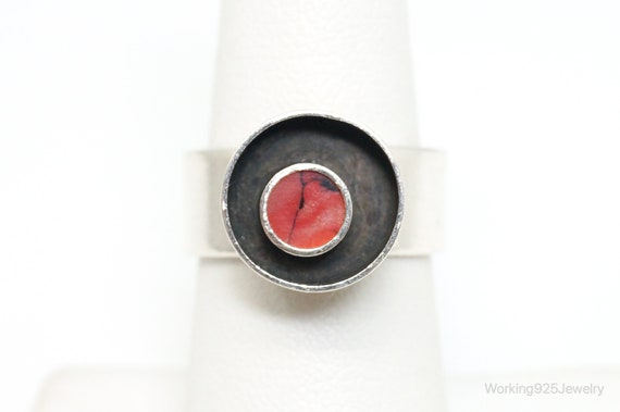 Vintage Modernist Red Jasper Sterling Silver Ring… - image 2