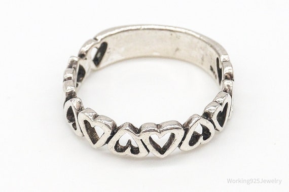 Vintage Open Hearts Sterling Silver Band Ring - S… - image 3