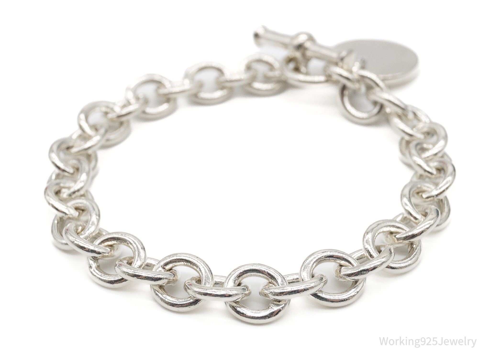 Vintage Circle Charm Sterling Silver Link Toggle Bracelet - Etsy Vintage Circle Charm Sterling Silver Link Toggle Bracelet - Etsy