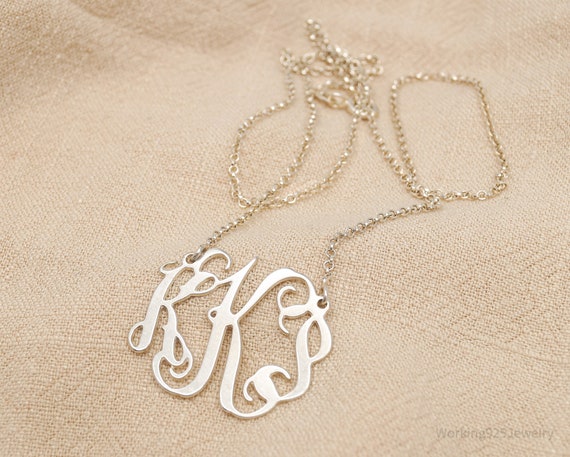 Vintage Cursive Initials Sterling Silver Necklace… - image 2