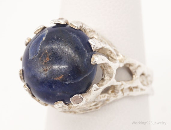 Vintage Modernist Brutalist Sodalite Silver Ring … - image 2