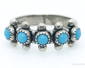 Vintage Native Bell Trading Post Turquoise Sterling Silver Ring - Size 5.25