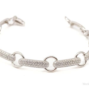 Bracelet de créateur vintage en argent sterling à maillons ouverts et zircones cubiques