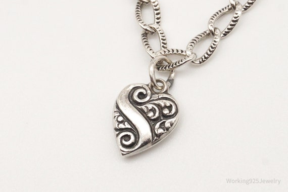 Antique Puffy Heart Charm Sterling Silver Charm B… - image 4