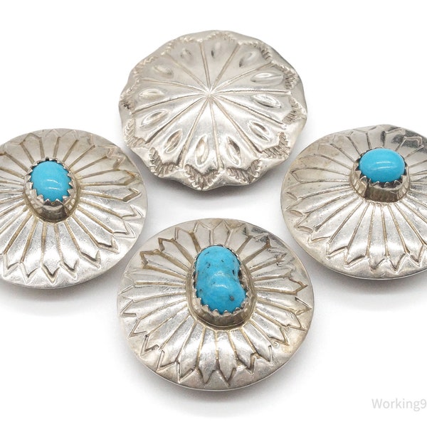 Vintage Native American Unsigned Turquoise Silver Button Covers