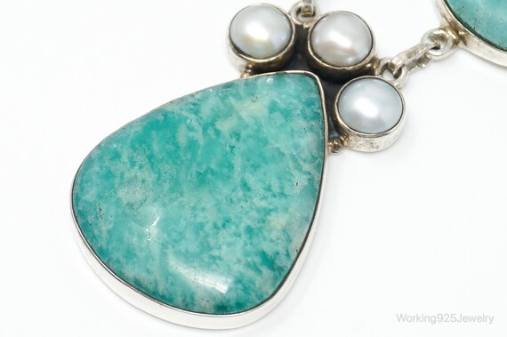 Vintage Amazonite Pearl Sterling Silver Necklace - image 5
