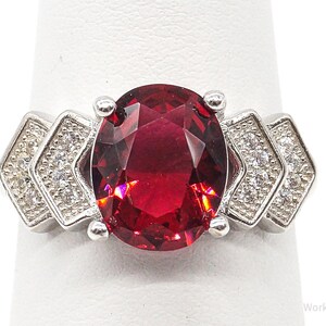 Rhodolite Garnet Cubic Zirconia Sterling Silver Ring SZ 6