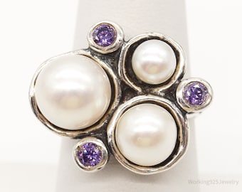 Vintage Shablool Didae Pearl Purple CZ Sterling Silver Ring - Size 6.75