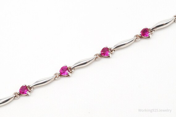 Vintage Ruby Hearts Sterling Silver Bracelet - image 4