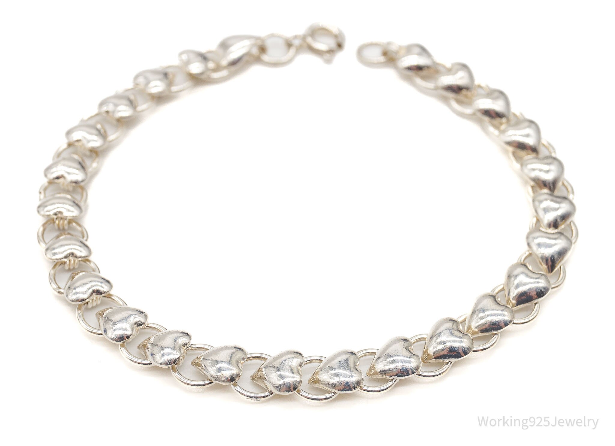 アクセサリー Bijou R.I Puffy Heart Bracelet Heart Bracelet for Woman, Large Puffy Heart Bracelet, Silver