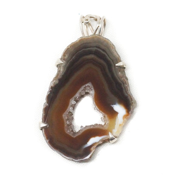Vintage Large Brown Crazy Lace Agate Sterling Sil… - image 2