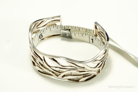 Vintage Leaf Pattern Sterling Silver Cuff Bracele… - image 9