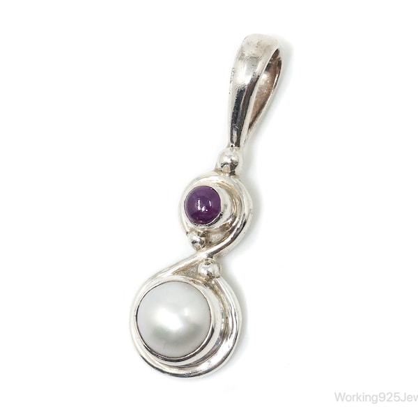 Vintage Designer SAJEN Amethyst Pearl Sterling Silver Pendant