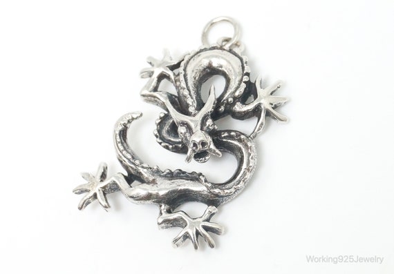 Vintage Dragon Sterling Silver Necklace Pendant - image 1