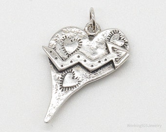 Vintage Artsy Heart Sterling Silver Pendant